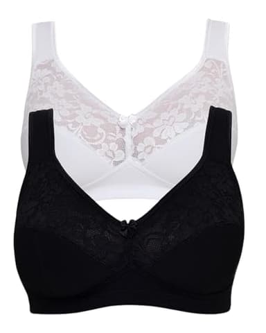 SUSA Baumwoll BH Damen 2er Pack - Basic 27931 - Größe B-E - Bügelloser BH mit Unterbrustband - 3-Geteilte Cups & verstellbare, gepolsterte Träger - Bequemer BH ohne Bügel mit Stützfunktion