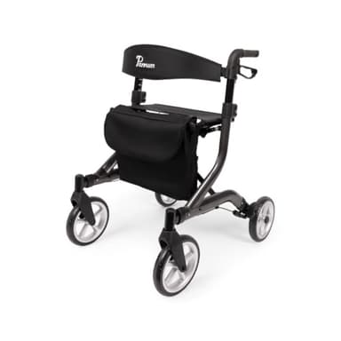 Parvum SuperLight Rollator – ultraleicht (5,1 kg), aus Aluminium, faltbar, (74 × 64 cm), mit Sitz und Rückenlehne, versteckten Bremskabeln – ideal für Alltag & Reise - Gehhilfe für Senioren - Grau