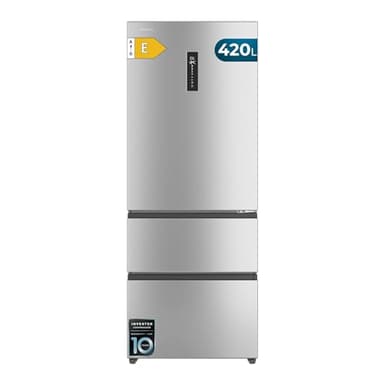 Cecotec CoolMarket FD 420 Kühlschrank für französische Tür, Total No Frost Bolero aus Edelstahl E. Extra Kapazität max. 420 l, Höhe 186 cm und 70 cm Breite, Kompressor Inverter, Antibakteriell