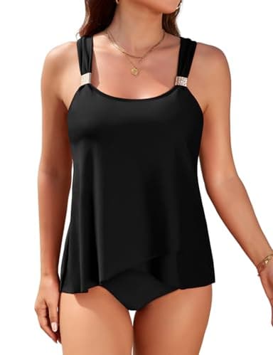 Svanco Tankini Damen Bauchweg mit Eleganten Trägern & Fließendem Layered Saum, Modest Zweiteilig Tankini Bademode