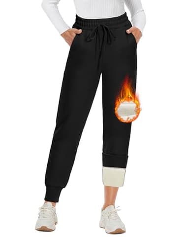 DDOBB Thermohose Damen Winter Gefütterte Jogginghose Warm Fleecehose Mit Taschen Sportleggins Kordelzug Laufhose Trainingshose Wanderhose Sweatpants Freizeit Outdoor Hosen(Gefütterte-Schwarz, S)