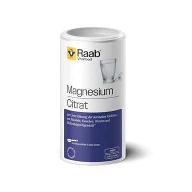 Raab Vitalfood® Magnesiumcitrat Pulver (340 g) - 100% Magnesiumcitrat ohne Zusätze, gut zu dosieren, ideal für Sportler - für Muskeln, Nerven, Elektrolyt-Haushalt - laborgeprüft, vegan