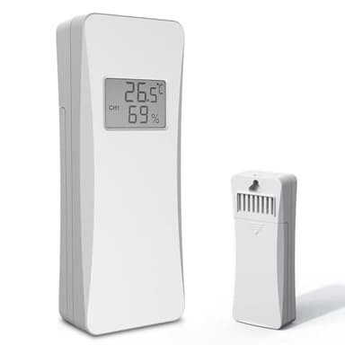 ZOYDP Außensensor für BALDR, Außensensor für Wetterstation mit Display, Außentemperatur und Luftfeuchtigkeit, Funksensor Wetterstation 433 MHz, Ersatzsender für Wetterstation BALDR, Weiß