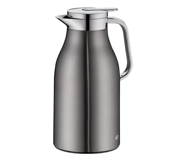 alfi SKYLINE 1,5l, cool grey, Edelstahl-Isolierkanne mit hygienischem Hartglaseinsatz, Drehverschluss mit bequemer Drucktaste, ergonomischer Griff, mit einer Hand, ideal als Kaffeekanne, Teekanne
