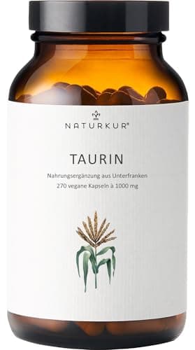 Naturkur® Taurin 1000 mg - 270 Kapseln im Apothekerglas - Vegan, ohne Zusatzstoffe, in Handarbeit hergestellt in Unterfranken