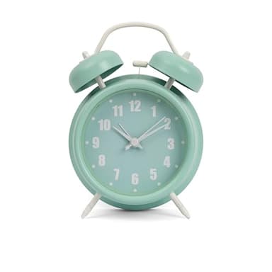 GIFTMARKET – Analoger Wecker ohne Ticken. Nachttischwecker in Mint. Wecker mit Zwei Glocken und Nachtlicht. Ohne Ticken. 11,7 cm x 16 cm