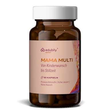 edubily® Mama Multi – Multivitamin für besondere Lebensphasen wie Kinderwunsch, Schwangerschaft & Stillzeit – Nahrungsergänzung mit Folat und ausgewählten Vitaminen (90 Kapseln)