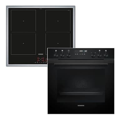 Siemens PQ522VAAB, iQ500 Einbauherd-Set, Bestehend aus HE278GBB4 Herd, 60 x 60 cm, Made in Germany, Selbstreinigung, 3D Heißluft & EM645CQB6E Induktionskochfeld, Kombi-Induktion, Edelstahl Rahmen