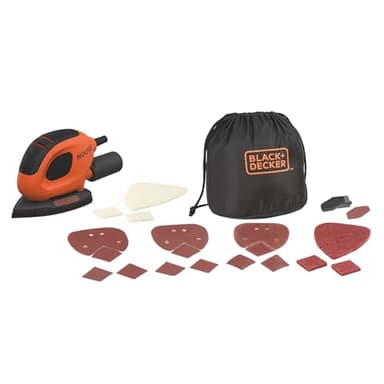 BLACK+DECKER Dreieckschleifer Mouse für staubfreies Schleifen (55 Watt Schleifmaschine, Schleifplatte 133 x 95 mm, Schleifen/Polieren, inkl. Schleifpapiere + Fingerschleifpapier) BEW230BCA