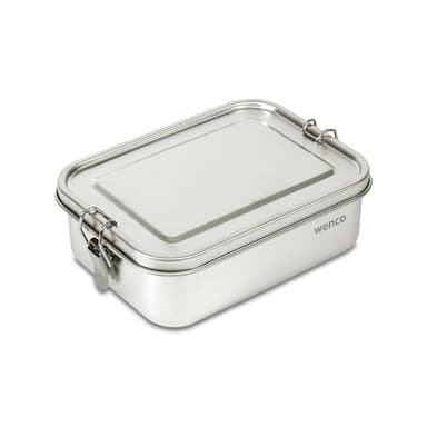 wenco Lunchbox aus Edelstahl, Mit 2 Fächern, Brotdose groß mit 850ml Fassungsvermögen, Wasserdicht, Spülmaschinengeeignet, inkl. Ersatz-Silikonring, 18,5 x 14 x 5,5 cm, Silber