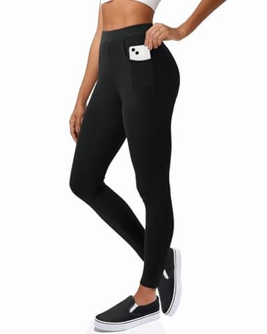 Havideto Leggings Baumwolle Damen mit Taschen, High Waist Blickdichte Leggings für Damen Stretch Bequeme Schwarz M/L