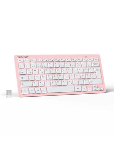 TECKNET Slim Kabellose Tastatur, Deutsches Layout, 78 Tasten Mini Wireless Tastatur mit Nano USB Empfänger für Windows/Chrome OS Smart TV - Rosa