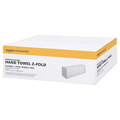 AmazonCommercial Mehrfach gefaltete Papierhandtücher (Z-Falz) 2-lagiger Zellstoff 4000 Blatt (20 Packungen à 200 Blatt) Blattgröße: 24 x 20,3cm kompatibel mit H2-Spendern