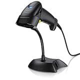 CSL - Barcode Scanner 1D 2D QR kabelgebunden – Single und Multi Scan - Bildschirm scannen - QR-Code + PDF 417 + Datamatrix + UPC + EAN + GTIN + ISBN – inklusive Halterung
