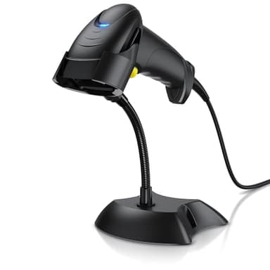 CSL - Barcode Scanner 1D 2D QR kabelgebunden – Single und Multi Scan - Bildschirm scannen - QR-Code + PDF 417 + Datamatrix + UPC + EAN + GTIN + ISBN – inklusive Halterung