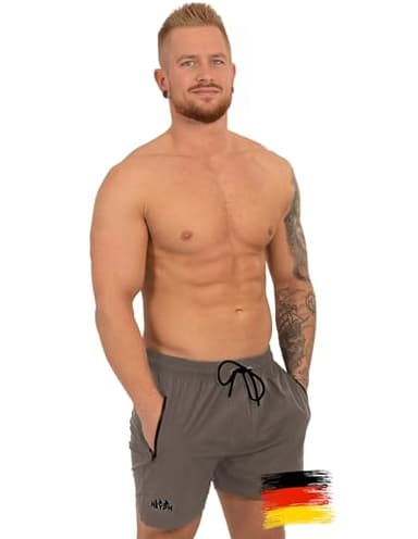 HEYPH Bequeme Designer Badeshort Herren Kurz Ohne Netz Innenbadehose Sichere Reißverschluss-Taschen Hingucker Strandhose Männer Badeshorts (DE/NL/SE/PL, Alphanumerisch, M, Regular, Regular, Anthrazit)