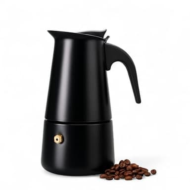 ROYAL SWISS® Edelstahl Mokkakanne 4 Tassen (200 ml) – Klassischer Espressokocher im italienischen Stil – Schwarz, mit Sicherheitsventil & Softgriff