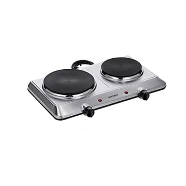 SEVERIN Doppel Kochplatte für Küche, Büro oder Camping, kleine Herdplatte mit stufenloser Temperatureinstellung, Campingkocher für zwei Töpfe, Edelstahl, 2.500 W, DK 1014, Weiß