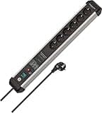 Brennenstuhl Premium-Protect-Line Steckdosenleiste 6-Fach mit Überspannungsschutz 60.000 A (Mehrfachsteckdose mit Schalter und 3m Kabel, Made in Germany) Silber/schwarz