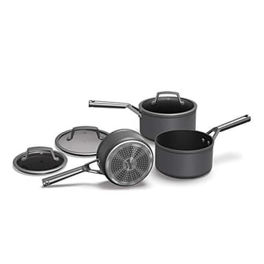 Ninja Foodi ZEROSTICK 3-teiliges Kochtopfset mit Glasdeckeln, langlebige Antihaftbeschichtung, hart eloxiertes Aluminium, backofen- und spülmaschinenfest, Induktionskompatibel, Grau, C33000EU