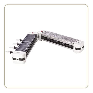 LITTLE BALANCE 8502 Wing & Cheese Duo 1200, Raclette mit Stein, 360 ° drehbar, für 8 Personen, 1200 W, Weiß