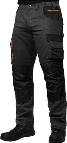 ACE Genesis Pro Herren-Arbeitshose lang - Männer-Arbeitshosen mit Stretch-Bund, Gummizug & Kniepolster-Taschen - Schwarz - 48
