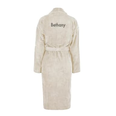 Bademantel Damen personalisiert - Bademantel Damen mit Stickerei personalisierbar mit eigenem Namen Order Text und Schriftarten (DE/NL/SE/PL, Alphanumerisch, S, M, Regular, Regular, Beige)