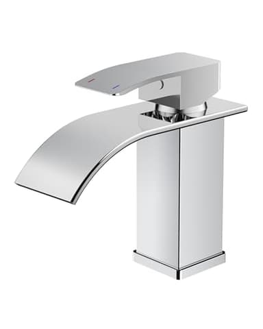 FORIOUS Wasserhahn Bad,Wasserfall Waschtischarmatur Einhandmischer Armatur Waschbecken mit Auslauf Höhe 80 MM,Wassersparend, Energiesparend,Chrom