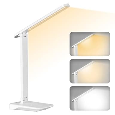 Diboniur Tischlampe Kabellos LED, Schreibtischlampe Akku 2400mAh, 3 Temperaturmodi und einstellbare Helligkeit, Faltbar, Touch-Steuerung, geeignet für Nachttisch, Büro, Kinder, Weiß