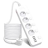 Steckdosenleiste überspannungsschutz (4000W 16A),AOFO Steckdosenleiste Einzeln Schaltbar 4 Fach mit 4 USB,Mehrfachsteckdose Steckdosenleiste Wandmontage Verteilersteckdose mit Kindersicherung,3M Kabel