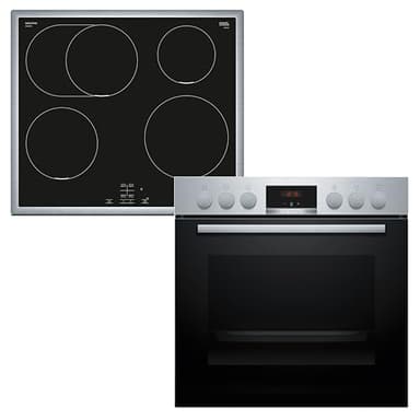 Bosch HND415LS62, Einbauherd-Set Serie 4, Bestehend aus HEA513BS4 Herd, 60 x 60 cm, 3D Heißluft, LED Display & NIF645CB5E Induktionskochfeld, Bräterzone, Restwärme, Edelstahlrahmen