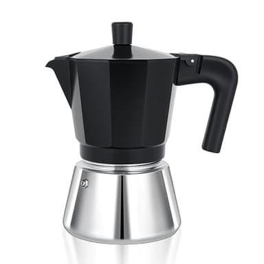 VINATO Neuer Espressokocher Induktion, Moka-Kanne 6 Tassen, Italienische Kaffeekocher, Kaffeekocher Camping, mit Sicherheitsventil