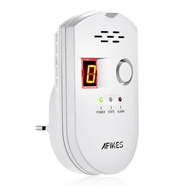 AFiKES - Gasmelder, Flüssiggas/Erdgas/Stadtgas Alarm, mit akustischem Alarm und LED-Digitalanzeige, Methan und Propan Butan Monitor (Weiß)