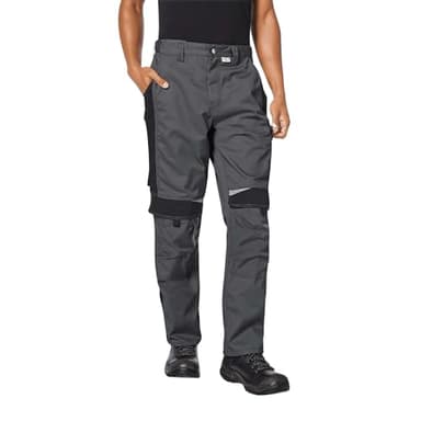 pka BESTWORK Arbeitshose Herren mit Stretch-Bund & Kniepolster-Taschen in Grau/Schwarz Größe 50