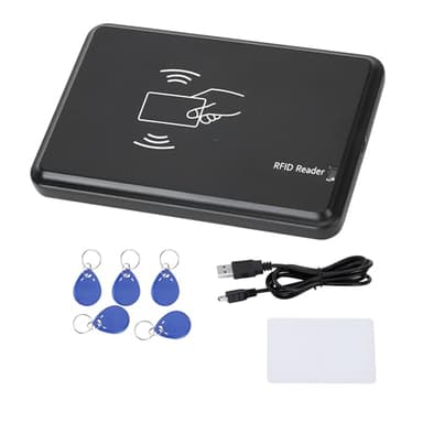 Ouitble USB RFID Reader ID Kartenlesegerät 125Khz USB Kartenleser Personalausweis Kontaktlos mit 5 Stück Schlüsselanhänger und 1 Karte