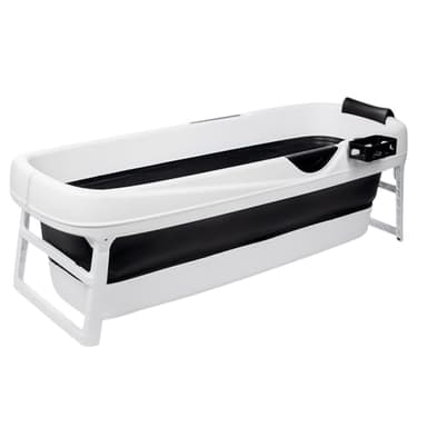 HelloBath® Faltbare Badewanne XXL 156x60x48 cm für Erwachsene | Tragbare Badewanne mit Kopfstütze & verlängerbarem Ablaufschlauch (3 m) | Mobile für Dusche & Outdoor – Schwarz