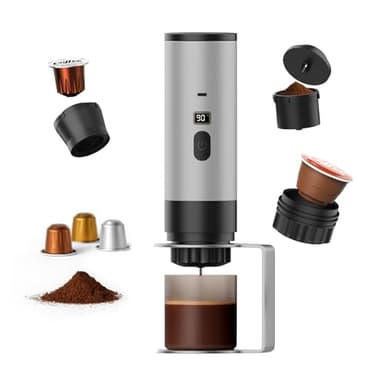 MMOBIEL Tragbare Kaffeemaschine Elektrische Reise Espressomaschine mit Ständer, Selbstaufheizung & USB-C – Kompatibel mit Gemahlenem Kaffee & Kapseln für Reise, Camping, Zuhause, Auto, Büro