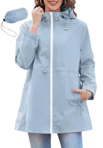 PONCEAU Damen Wasserdichte Faltbar Regenjacke mit Kapuze,Laufjacke Wasserdicht Atmungsaktiv Leichte Jacke Windbreaker Atmungsaktive Packbare zum Wandern Reisen Treking Fahrrad