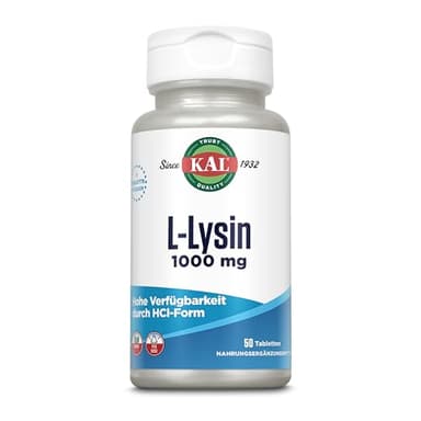 Kal L-Lysin | 1000mg | 50 Tabletten | vegan | glutenfrei | ohne Gentechnik | laborgeprüft | Nahrungsergänzungsmittel mit essentiellen Aminsäuren | wichtig für sämtliche Körperfunktionen