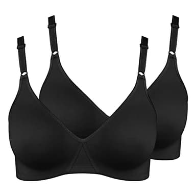 Nur Die 2er Pack Baumwoll BH bügelloser doppellagiger Softcup-BH Bra weich bequem unsichtbar nahtlos unter der Kleidung Damen, schwarz, 85B