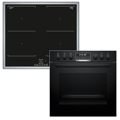 Bosch HND677LS62 Einbauherd-Set, Bestehend aus HEG578BB4 Herd, 60 x 60 cm, Air Fry, 3D Heißluft, Hydrolyse und Pyrolyse Selbstreinigung, & NVQ645CB6E Induktionskochfeld, Combi Zone, Edelstahlrahmen