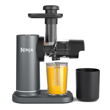 Ninja Kaltpresse-Entsafter Gemüse und Obst mit 700-ml-Becher & 1,1-L-Fruchtfleischbehälter, für frische Säfte, Drinks & Wellness-Shots, kompakt, spülmaschinenfest & abnehmbare Teile, Grau JC151EU