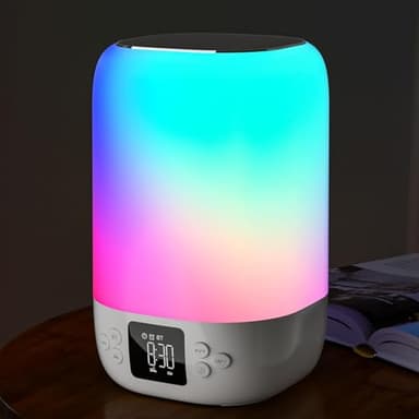 AFEXOA Bluetooth Lautsprecher mit Nachtlicht & Digital Wecker mit Licht, Tragbare Soundmaschine mit 30 Naturgeräuschen, Weißes Rauschen mit Timer, Touch LED Tischlampe für Schlafzimmer