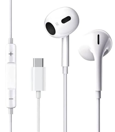 USB-C In-Ear Kopfhörer mit Kabel, Mikrofon & Fernbedienung, HiFi-Stereo Halb-In-Ear Headset – Plug-&-Play – kompatibel mit iPhone 15/16, iPad, MacBook, Samsung, Google Pixel & Android-Geräten