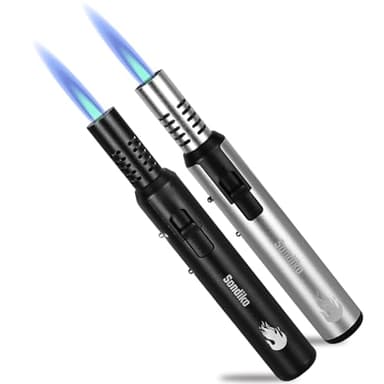 Sondiko Sturmfeuerzeug 2 Stücke, Stabfeuerzeug Gas Nachfüllbar, Metall-Feuerzeug mit Sicherheitssperre & Einstellbare Flamme, Flambierbrenner für die Küche, Kerzen, Camping, Geschenke für Männer