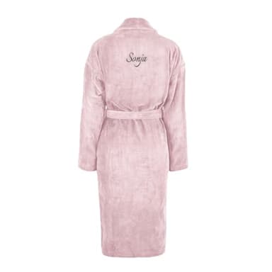 Bademantel Damen personalisiert - Weihnachtsgeschenke Bademantel mit Stickerei personalisierbar mit eigenem Namen Order Text und Schriftarten (DE/NL/SE/PL, Alphanumerisch, S, M, Regular, Rosa)