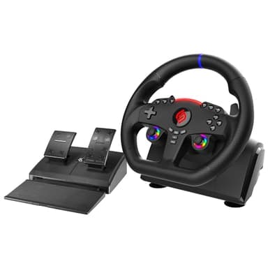 SUBSONIC – Lenkrad Superdrive 270 GT-5 – PS5-Lenkrad mit LED-Beleuchtung, zwei Joysticks, 270°- Drehung, mit Pedalen und Schaltwippen am Lenkrad. Kompatibel mit PS5 und PC – Schwarz