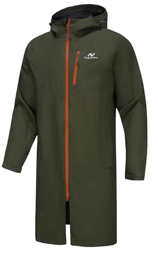 Regenjacke für Herren, wasserdicht, atmungsaktiv, langer Regenmantel mit Kapuze, Netzfutter, Windbreaker für Outdoor-Aktivitäten (DE/NL/SE/PL, Alphanumerisch, L, Regular, Regular, Army Green)
