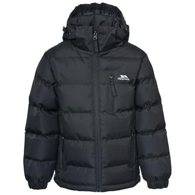 Trespass Jungen Wasserdichte Regenjacke Mit Abnehmbarer Kapuze TUFF, Black, 9/10, MCJKCAI20004_BLK9/10