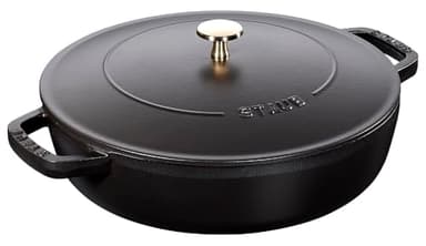 STAUB Gusseisen Bräter, Rund 24 cm, 2,5 L, Chistera Tropfenstruktur im Deckel für optimale Befeuchtung/Aromaregen, Für alle Herdarten geeignet inkl. Induktion & Backofen, Schwarz